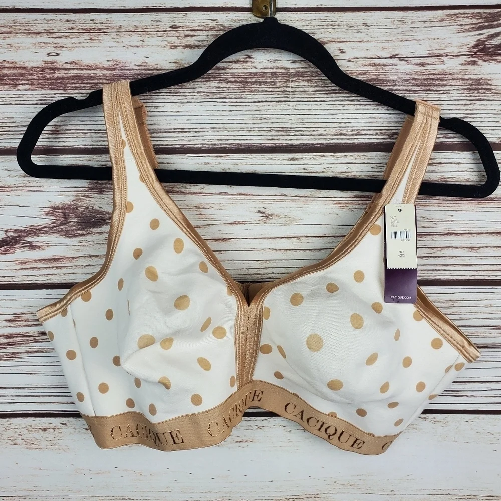 NWT Cacique Lane Bryant 42D Polka Dot Comfort Solution Wire Free Wireless Bra